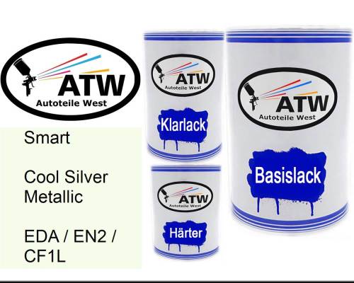 Smart, Cool Silver Metallic, EDA / EN2 / CF1L: 500ml Lackdose + 500ml Klarlack + 250ml Härter - Set, von ATW Autoteile West.
